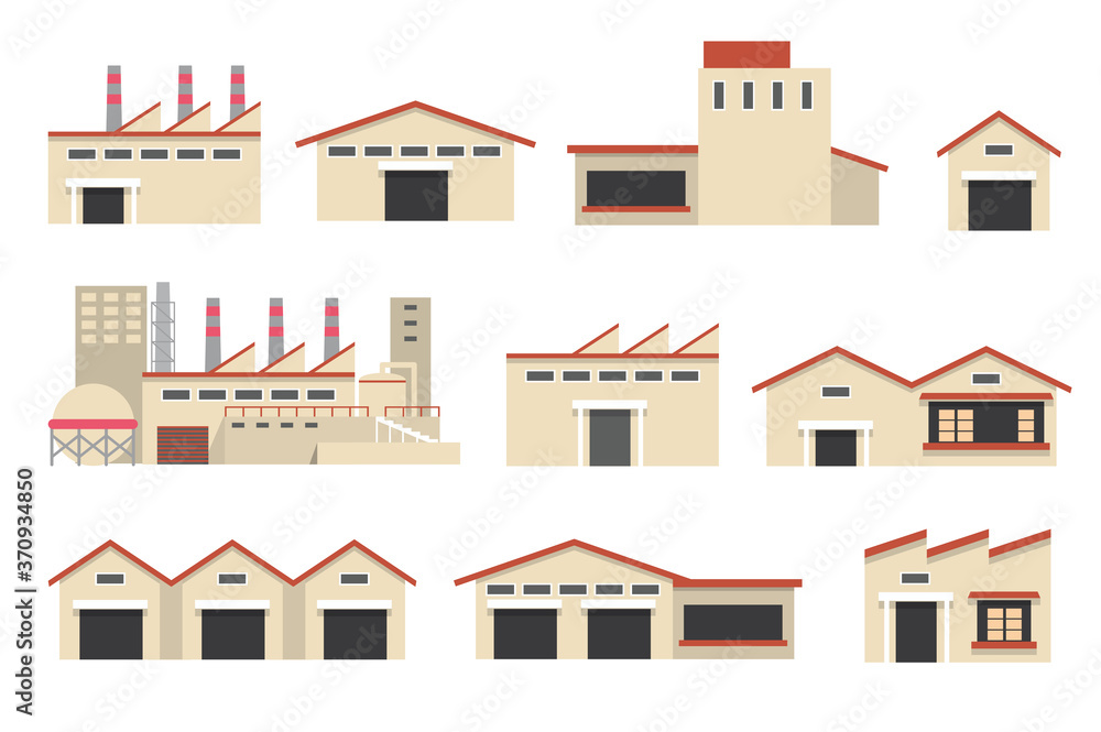 工場・倉庫 建物 イラストセット 工場・倉庫 建物 イラストセット