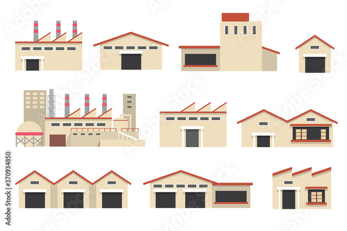 工場・倉庫　建物　イラストセット