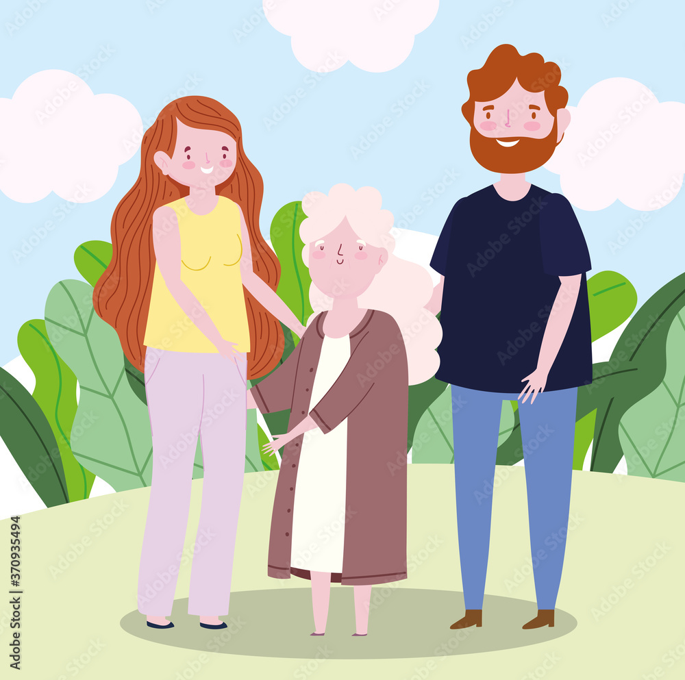 family grandma with parents together member cartoon character