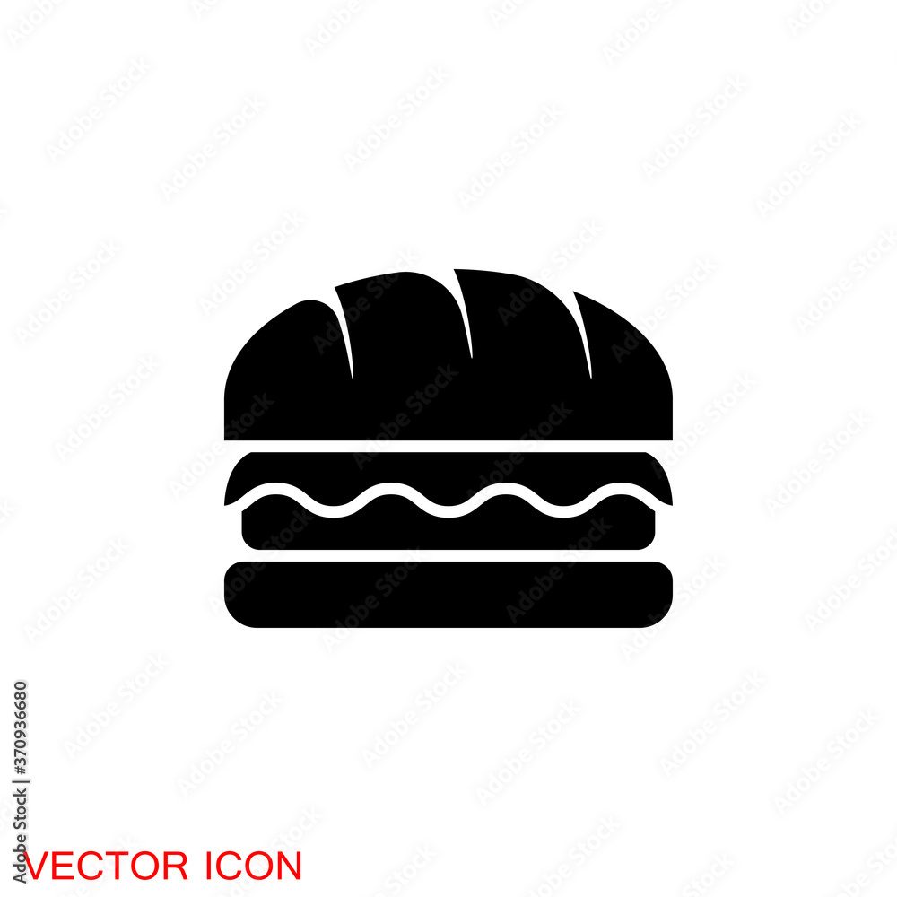 Burger icon, flat design Hamburger web icon. vector illustration