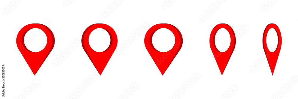 Map pointer icon . Set of 3D red location pointers. Map pin . Vector iluustration on white background . Map pointer icon . Set of 3D red location pointers. Map pin . Vector iluustration on white background .