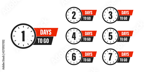 Countdown left days . Days to go . Number days left to go .1 ,2,3,4,5,6,7 days to go. Special offer .Vector icon.