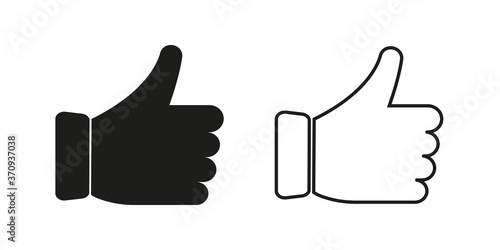 Like icon . Thumb up vector illustration. Black thumb up in flat style on white background. Yes , nice good concept .