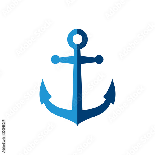 Logotipo estilo nautical. Icono plano ancla en color azul y azul marino