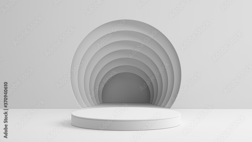 Obraz premium Round Pedestal podium on white background, Blank Pedestal minimal concept template - 3d rendering mockup