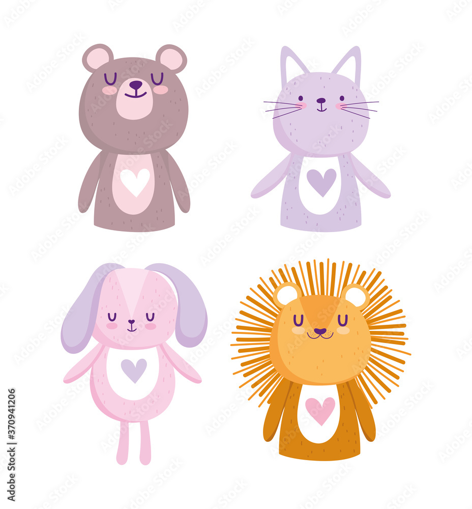 baby shower, cute cartoon animals lion cat bear and dog