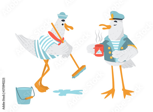 Funny vector seagulls sailors