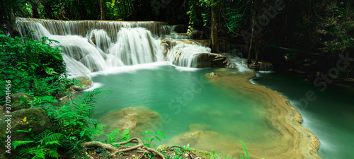Panoramic Landscape of Huai Mae Khamin Waterfall in National Park  Kanchanaburi  Thailand