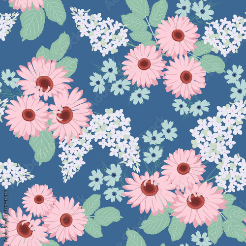 Seamless vector illustration with lilac and gerbera