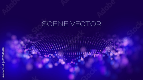 Abstract technology vector background. Data wave scene. Network cyber technology. Wave flow.