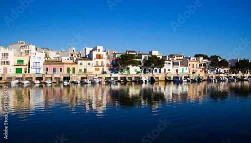  Boats in the port of Porto Colom on the island of Mallorca in the Mediterranean Sea in Spain. © Pavel