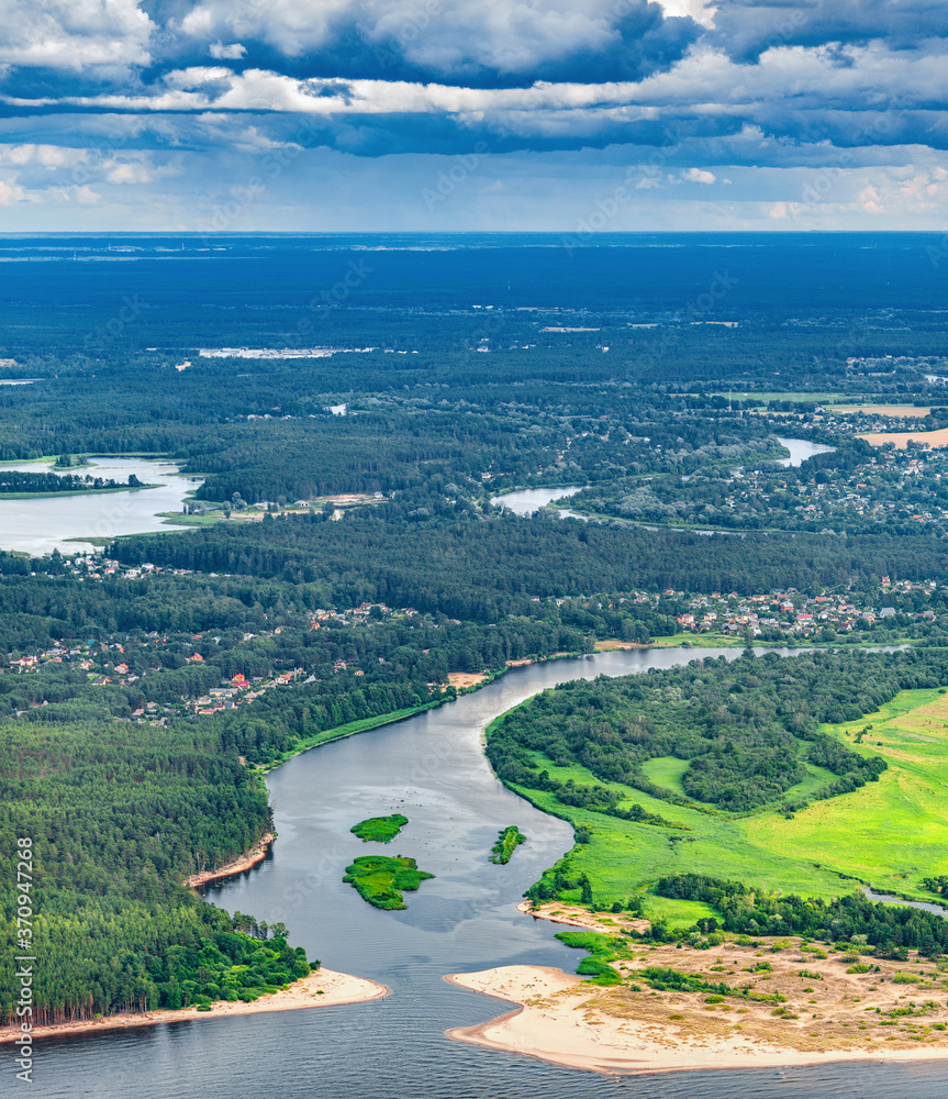 aerial view over the Gauja river in Latvia