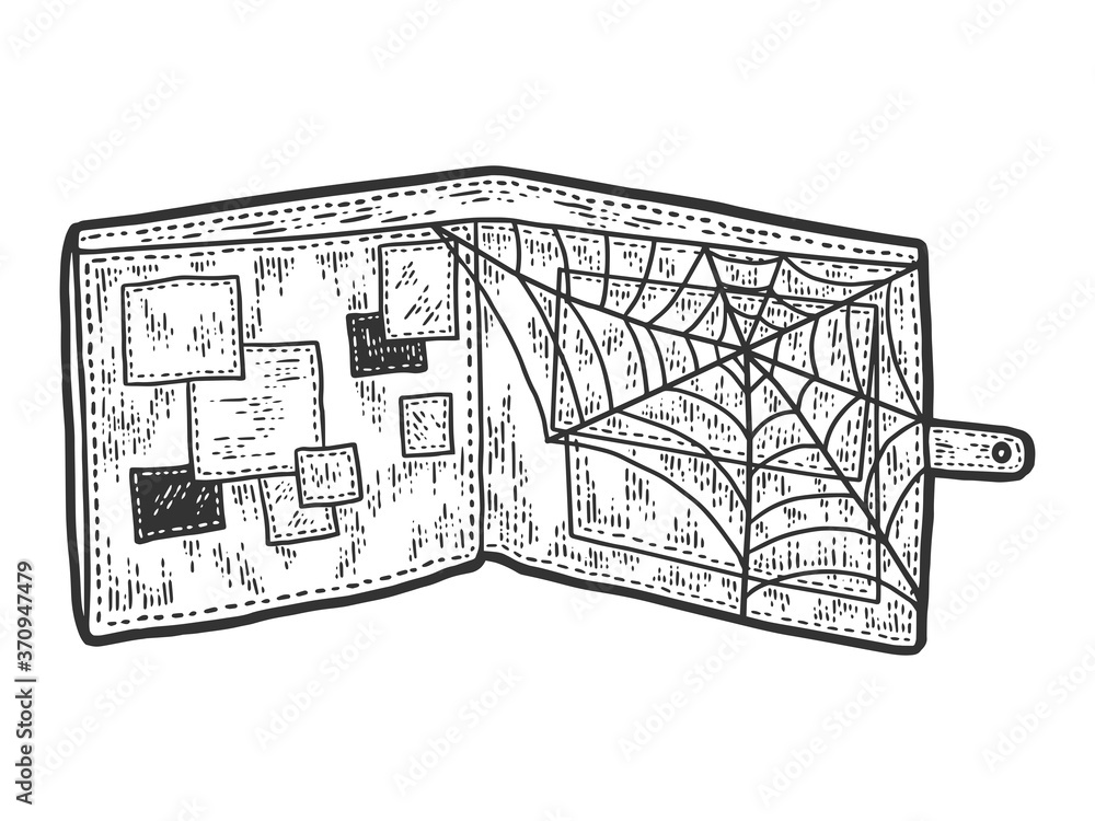 Fototapeta premium Bankrupt wallet. Sketch scratch board imitation. Black and white.