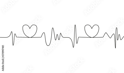 Heart cardiogram continuous one line drawing minimalism design isolated on white
