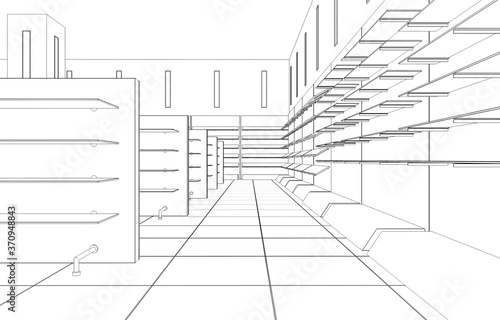 shopping mall  contour visualization  3D illustration  sketch  outline