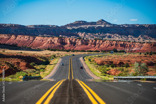 Natural american landscape with asphalt road to horizon. © Volodymyr