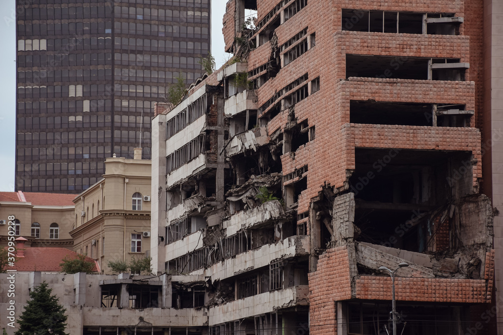 Defense building destroyed during the NATO bombing in the city of Belgrade