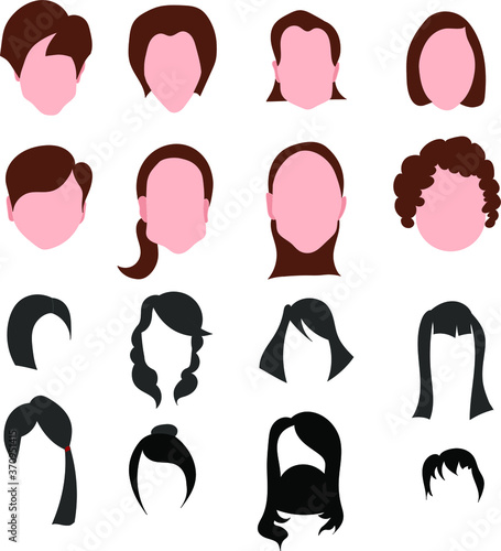 Set of different women s haircuts. Stylish design. Female heads in vector