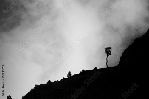 Mountain and trees silhouettes in Ordesa and Monte Perdido National Park, Spain