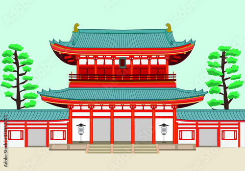 Temple or shrine in japan drawing in cartoon vector