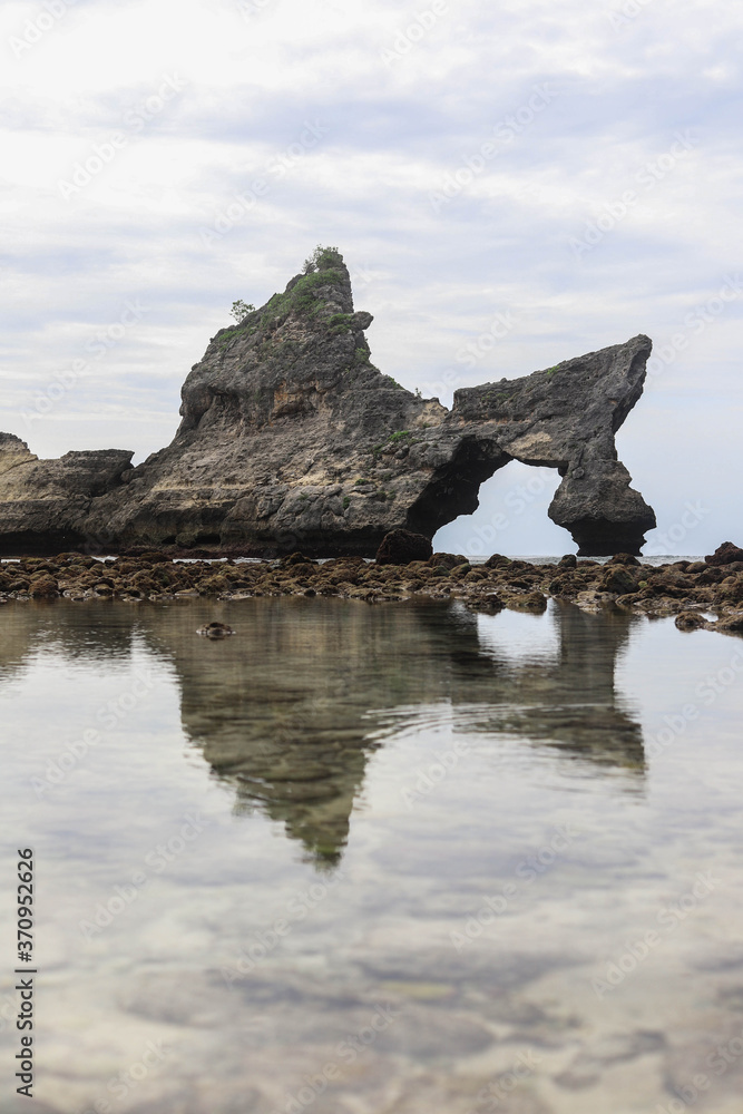 Atuh Beach on Nusa Penida Island, Bali, Indonesia. Amazing  view with rocky mountains and azure lagoon with clear water of Indian Ocean 