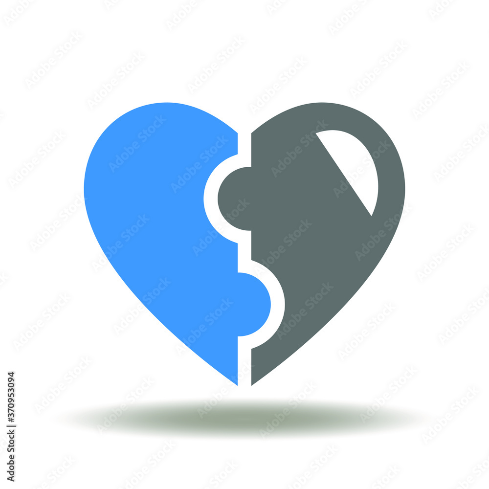 Heart of two puzzle pieces icon vector. Health Matching Logo. Love Romance Symbol.