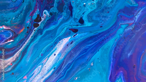 Blue marble abstract background texture. Indigo ocean blue marbling. Fluid painting. Vector