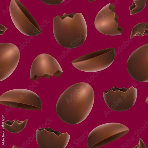 Realistic 3d Detailed Chocolate Eggs Seamless Pattern Background. Vector