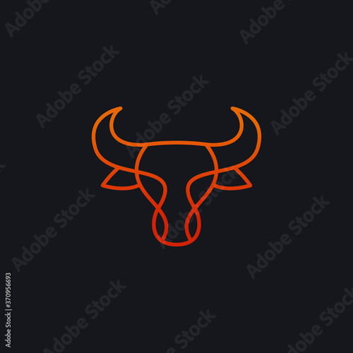 Bull head logo. Abstract stylized cow or bull head icon. Premium logo for steak house  meat restaurant or butchery. Taurus symbol. Vector illustration. 