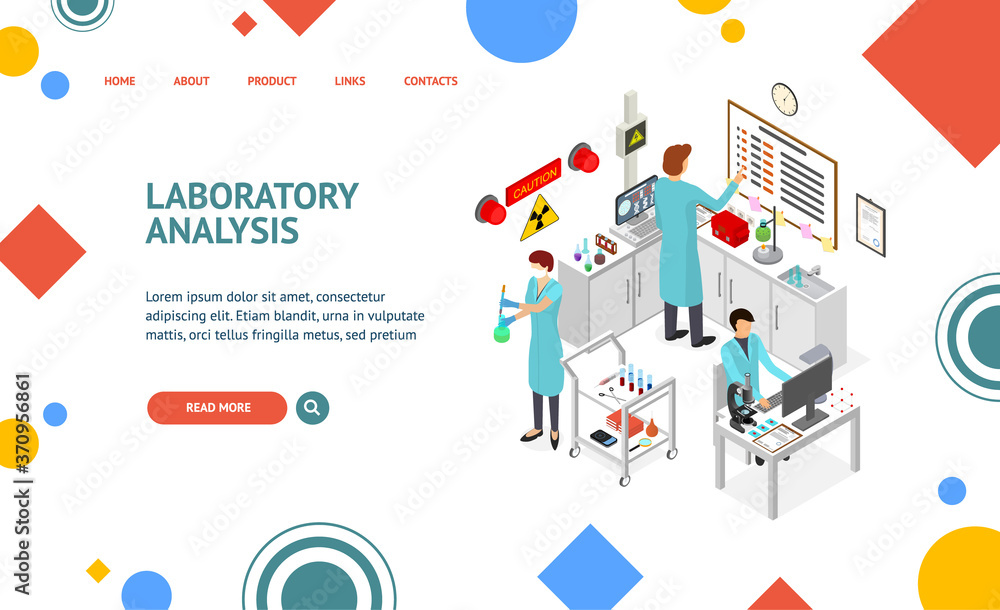 Laboratory Room with Furniture Landing Web Page Isometric View. Vector