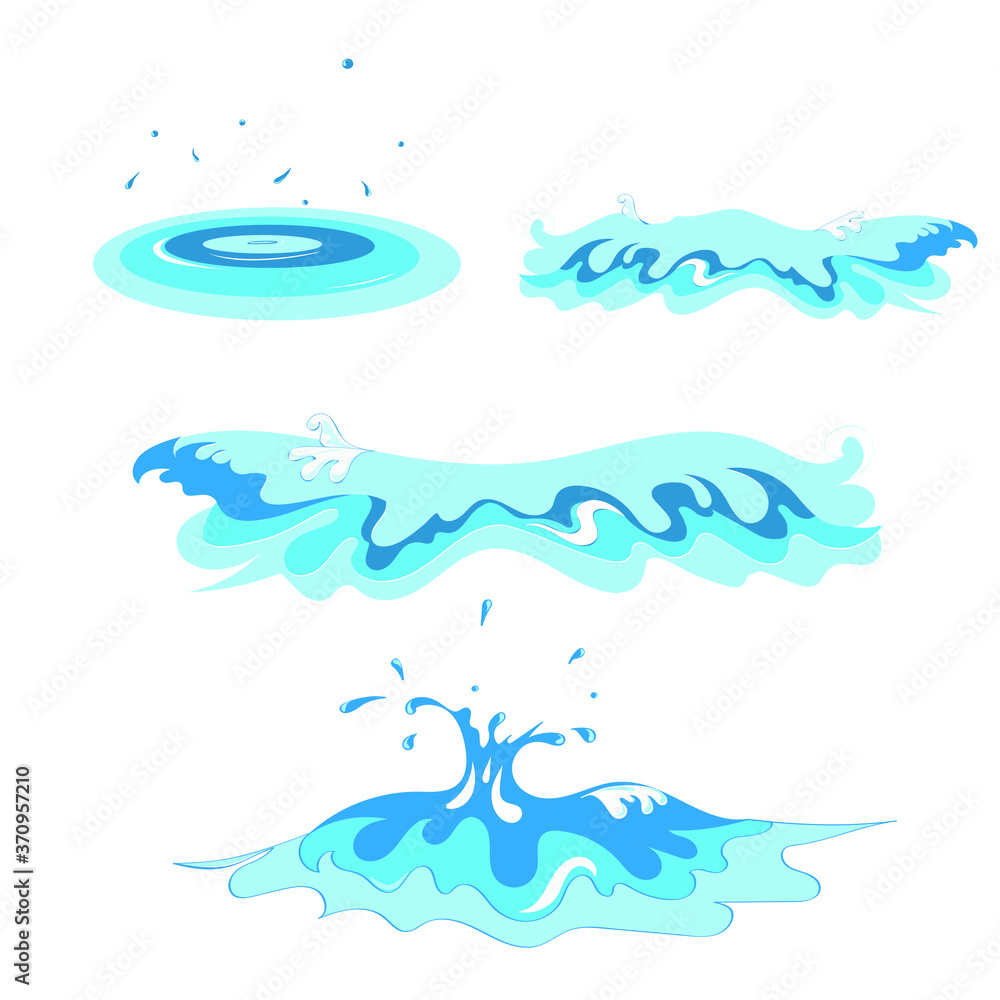 Set with water waves. Spray, splash, surge and circles on the water Set with water waves. Spray, splash, surge and circles on the water