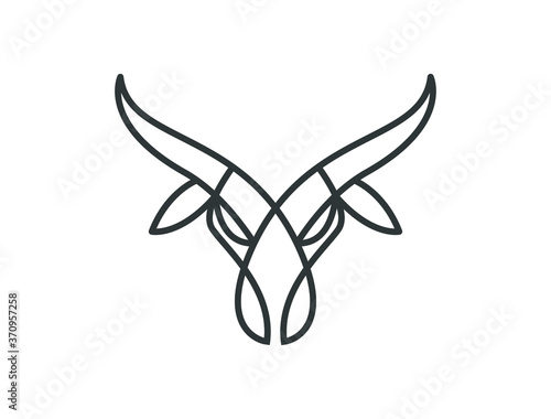 Bull head logo. Abstract stylized cow or bull head icon. Premium logo for steak house  meat restaurant or butchery. Taurus symbol. Vector illustration. 