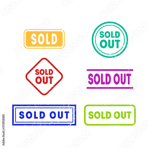 Colorful Sold Out Labels or Stamps Set. Vector
