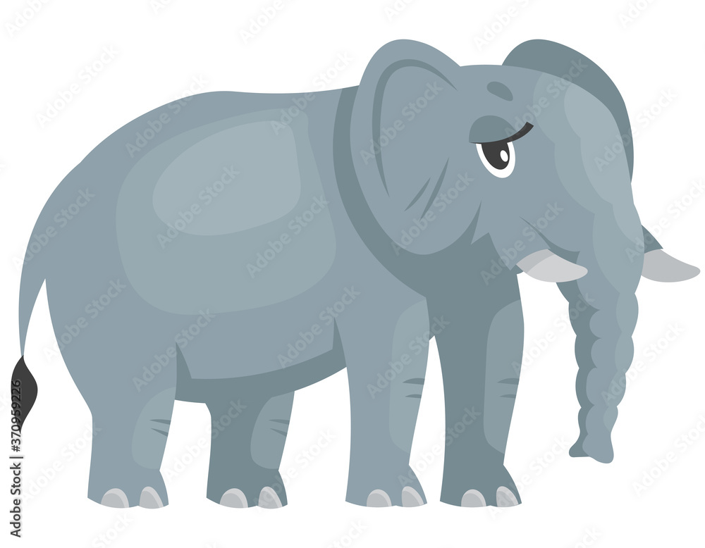 Standing female elephant three quarter view. African animal in cartoon style.