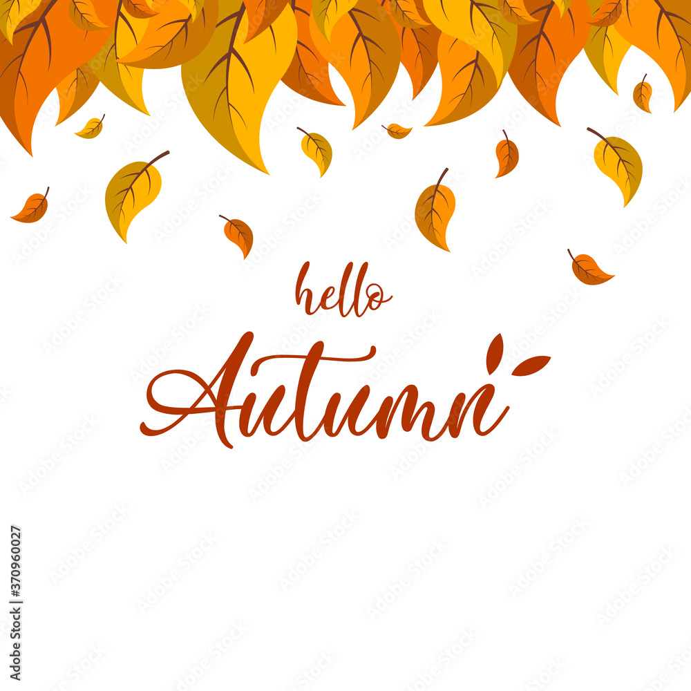 Cartoon autumn leaves. Hello Autumn lettering on the white background, vector illustration. Cartoon autumn leaves. Hello Autumn lettering on the white background, vector illustration.