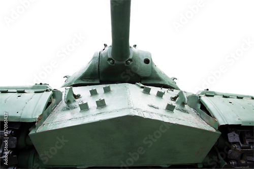 Front of Russian tank iosif stalin 2 on a white background, weapons and fighting. photo