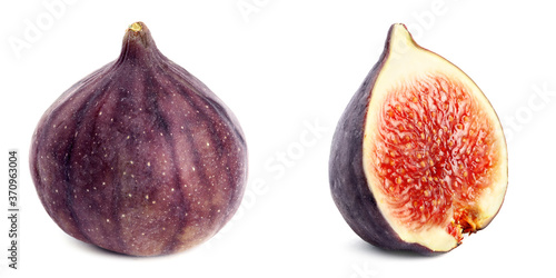 Set of cut and whole figs on white background. Banner design