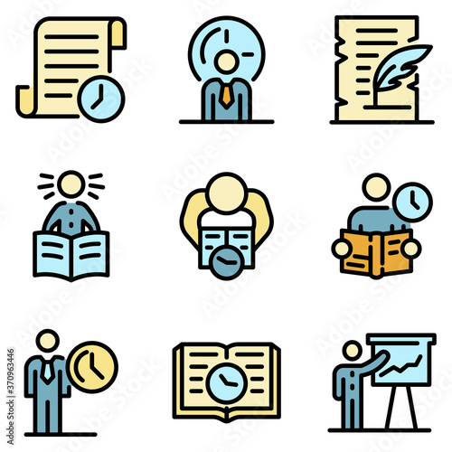 Historian icons set. Outline set of historian vector icons thin line color flat on white
