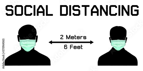 Keep social distancing prevent virus and infection pandemic (distance not less than 2 meters or 6 feet), prevent Coronavirus (COVID-19), COVID-19 vector illustration, New normal hygiene concept.