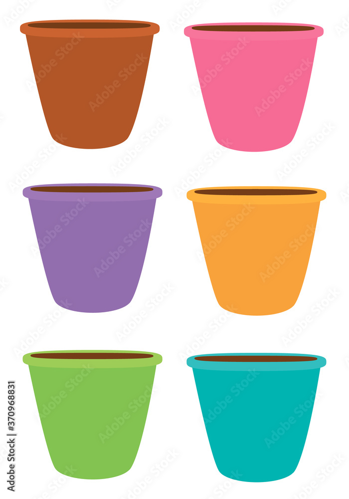 Flowerpot sticker set on white isolated backdrop. House plant pot for gift card, home plants store logo, bath tile, web landing page. Phone case or cloth print. Flat style stock vector illustration Flowerpot sticker set on white isolated backdrop. House plant pot for gift card, home plants store logo, bath tile, web landing page. Phone case or cloth print. Flat style stock vector illustration