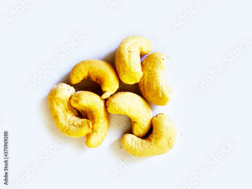 White Cashew nuts on white background