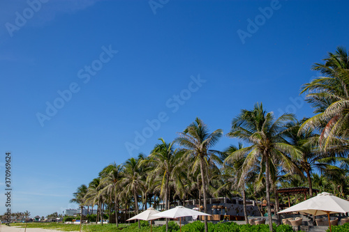 Parasol by the beach in Da nang, Vietnam and blue sky