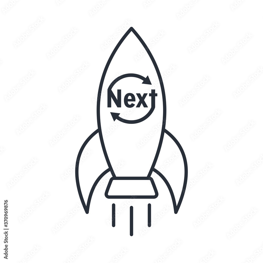 Rocket launch, next sign. Vector icon isolated on white background. Rocket launch, next sign. Vector icon isolated on white background.