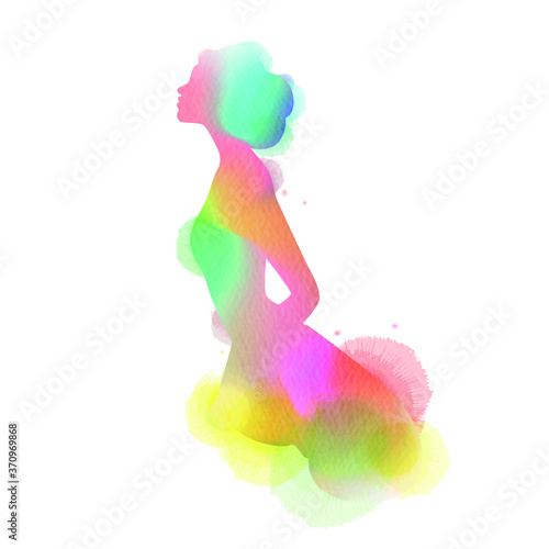 Double exposure illustration. Woman silhouette plus abstract watercolor painting. Digital art painting.Vector illustration