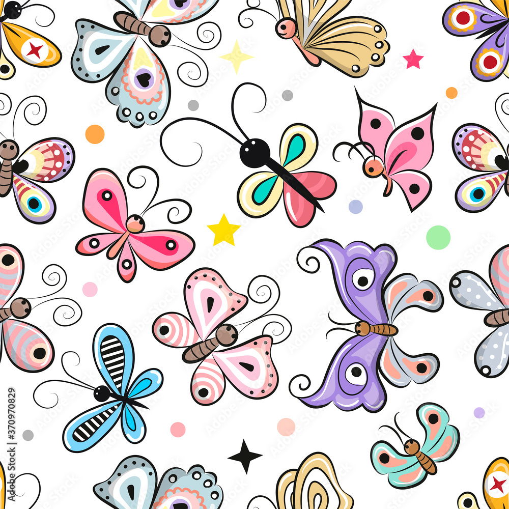 Fototapeta premium Pattern with cute cartoon butterflies