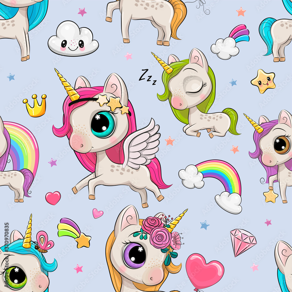 Fototapeta premium Pattern with cute cartoon unicorns
