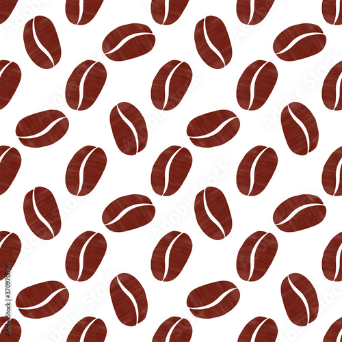 Watercolor food illustration. Modern hand drawn brown texture. Coffee beans isolated on white background seamless pattern.