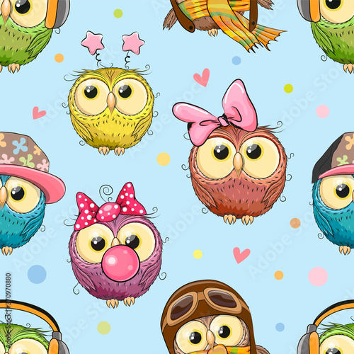 Pattern with cute cartoon owls