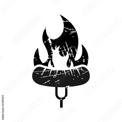 vintage delicious meat sausage grill in hot fire for barbecue party vector illustration decoration design
