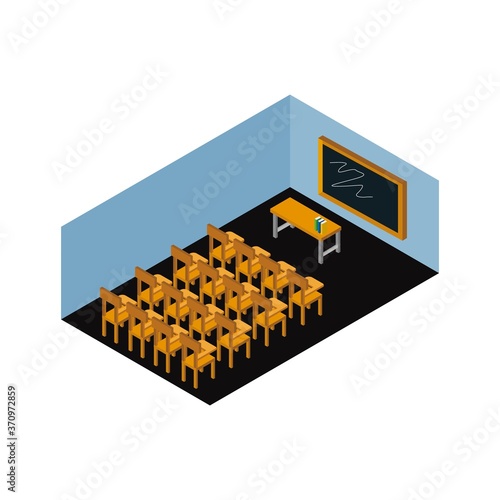 Empty Class Room No Student Isometric Illustration Isolated in White